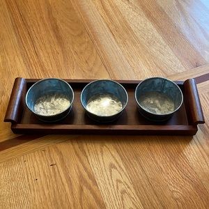 Serving Tray with 3 Galvanized Serving Bowls